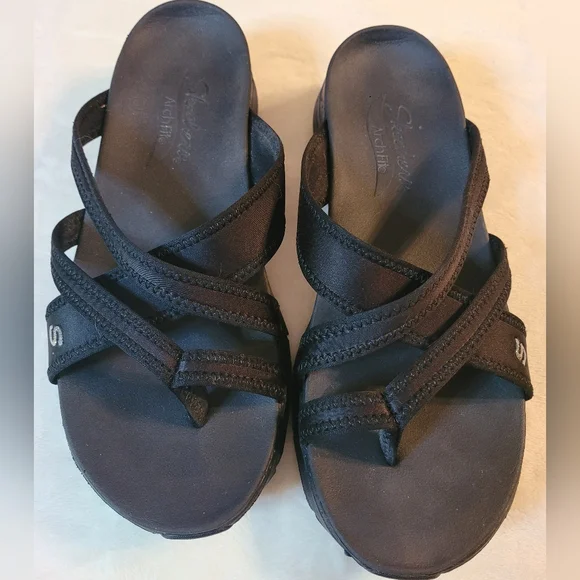 Skechers Shoes Skechers Arch Fit Black Strappy Sandals Flip